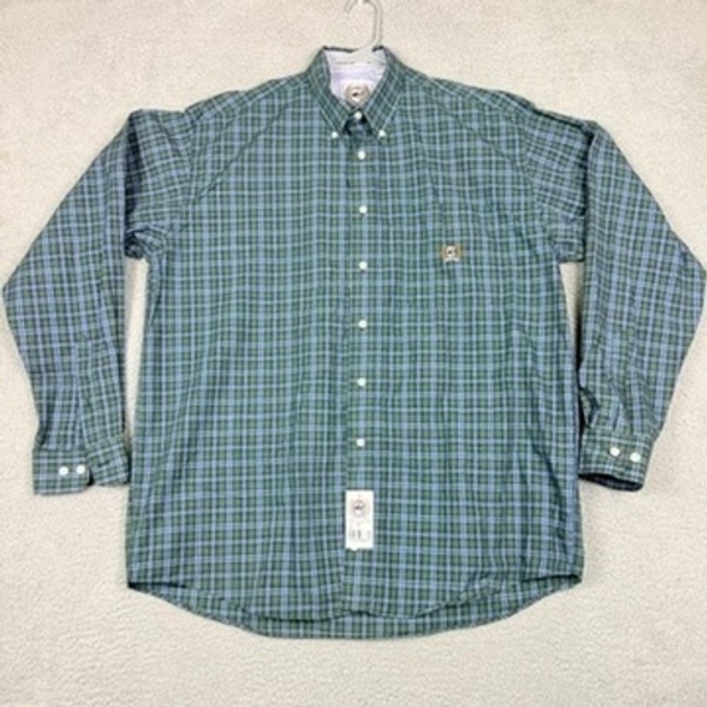 Cinch Mens Long Sleeve Plaid Button Up Shirt Green Blue Size L Miller Style